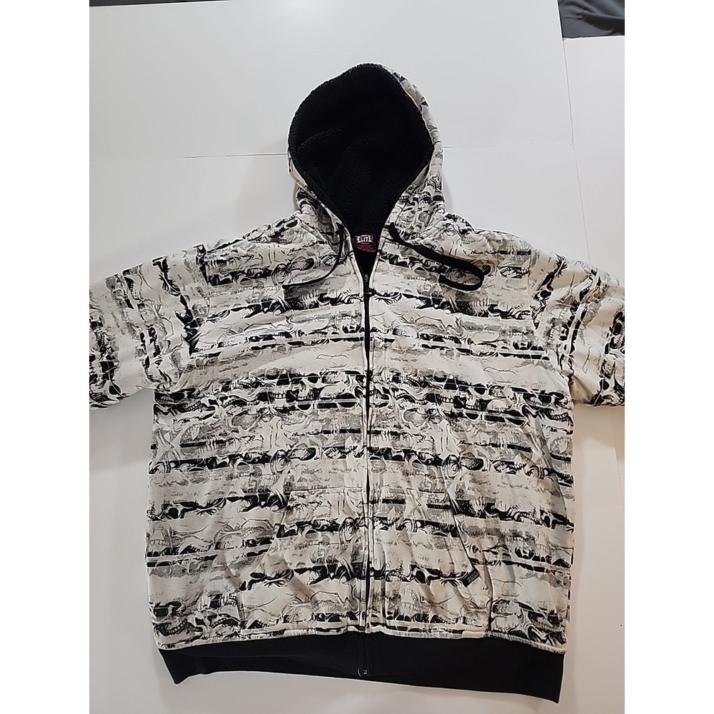 Vintage Y2K MMA Elite Skull AOP Full Zip Hoodie Sweatshirt Sherpa Lined Size XL